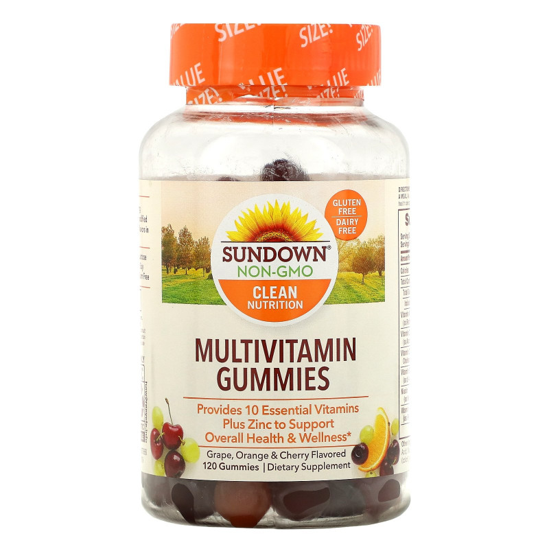 Sundown Naturals, Мультивитаминные жевательные конфеты, со вкусом винограда, апельсина и вишни, 120 шт.