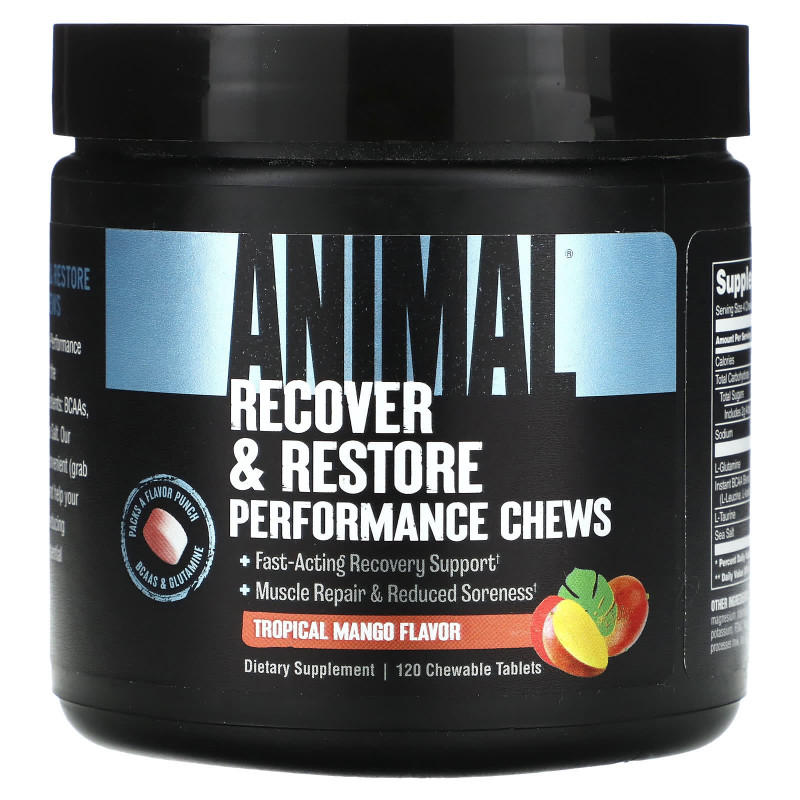 Animal, Жевательные таблетки Recover & Restore, тропическое манго, 120 жевательных таблеток