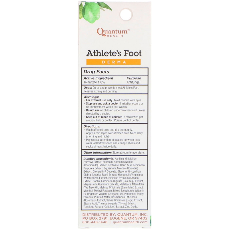 Quantum Health, Athlete's Foot, быстросохнущая формула против грибка стопы, 0,75 унции (21 г)