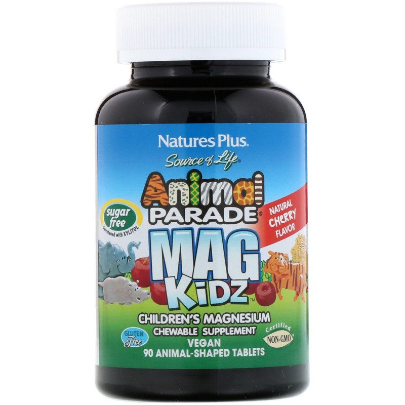 Nature's Plus, Animal Parade, MagKidz, Children's Magnesium, Natural Cherry Flavor, 90 Animal-Shaped Tablets