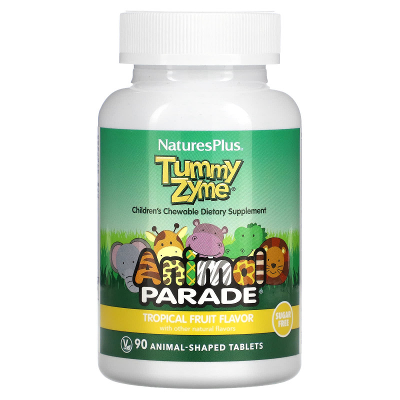 Nature's Plus, Source of Life, Animal Parade, детские жевательные конфеты Tummy Zyme, со вкусом природных тропических фруктов, 90 конфет