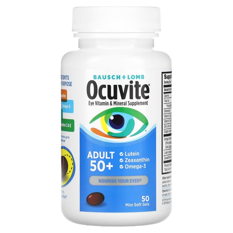 Bausch & Lomb Ocuvite, Adult 50 +, Eye Vitamin & Mineral Supplement, 50 Soft Gels