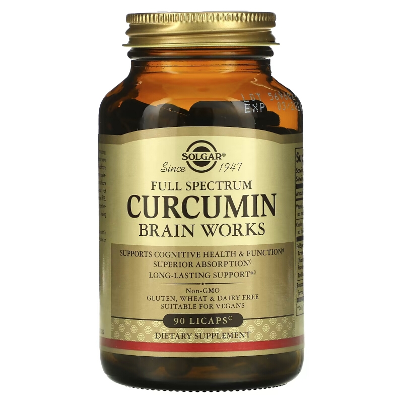 Solgar, Full Spectrum Curcumin, Brain Works, 90 Licaps