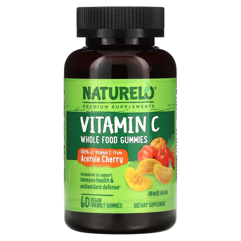 NATURELO, Vitamin C, Whole Food Gummies, Orange, 60 Vegan Friendly Gummies