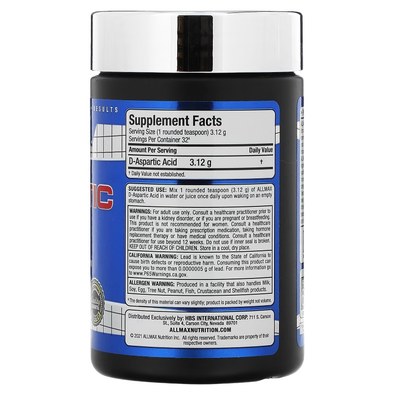 ALLMAX Nutrition, 100% Pure Pharmaceutical Grade D-Aspartic Acid, 3.5 oz (100 g)