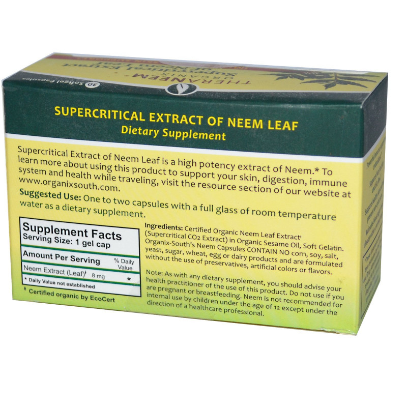 Organix South TheraNeem Organix Supercritical Extract of Neem Leaf 30 Softgel Capsules