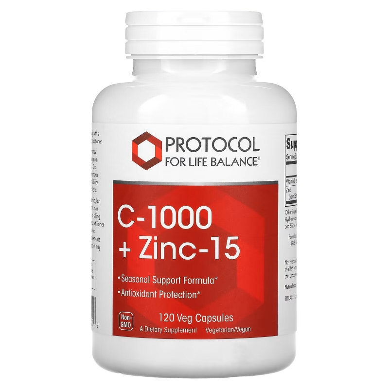 Protocol for Life Balance, C-1000 + Zinc-15, 120 Veg Capsules