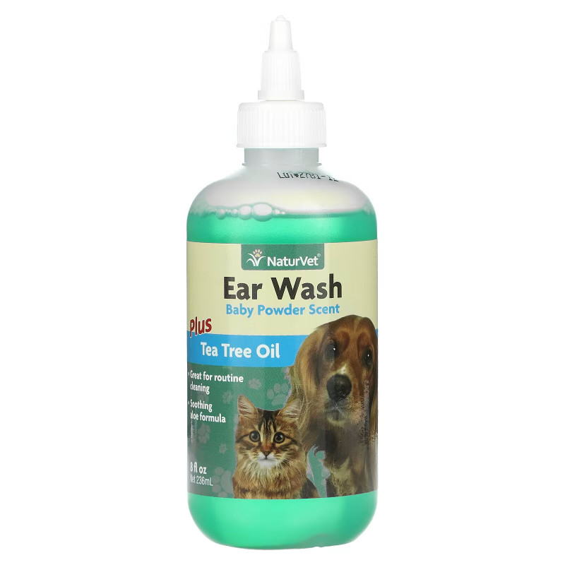 NaturVet, Ear Wash Plus Tea Tree Oil, Baby Powder Scent, 8 fl oz (236 ml)