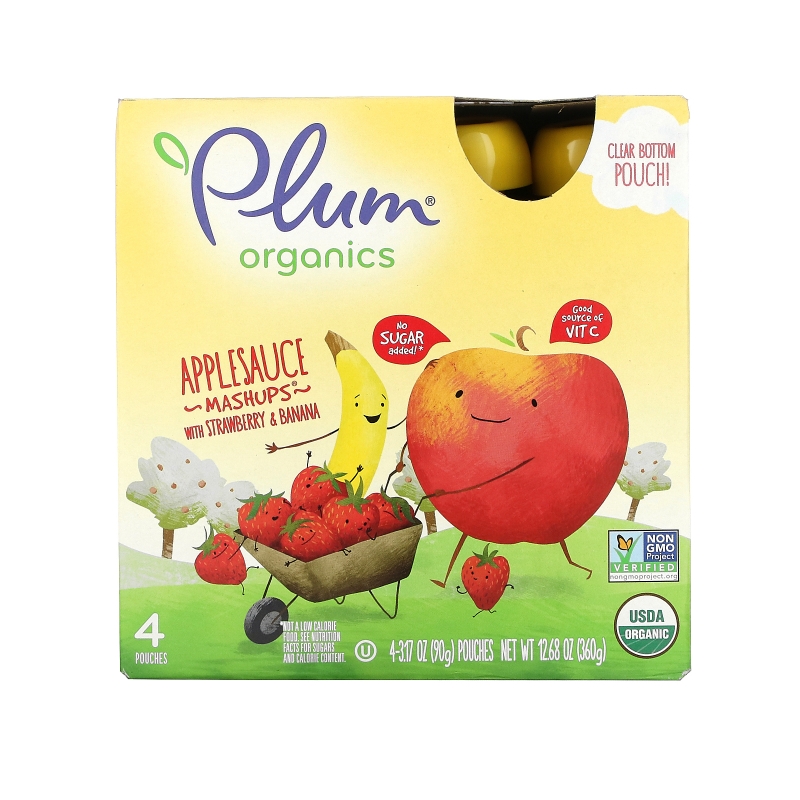 Plum Organics, Plum, Organic Mashups, Strawberry Banana, 4 Pouches, 3.17 oz (90 g) Each