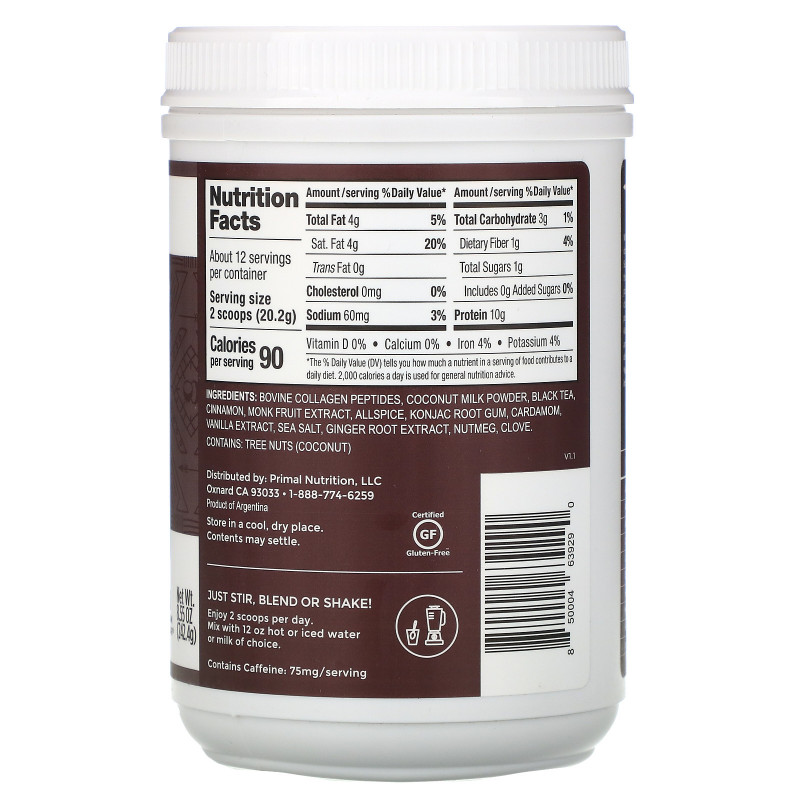 Primal Kitchen, Collagen Keto Latte, Chai Tea, 8.55 oz (242.4 g)