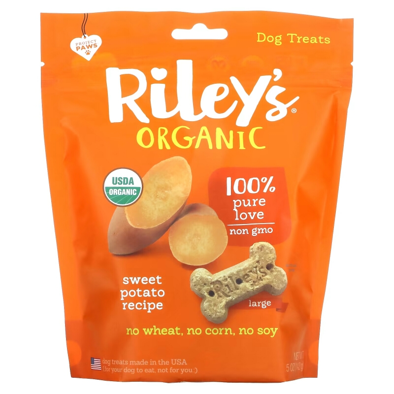 Riley’s Organics, Лакомства для собак, большая косточка, рецепт с бататом, 142 г (5 унций)