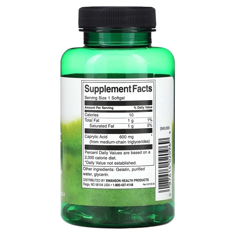 Swanson, Caprylic Acid, 600 mg, 60 Softgels