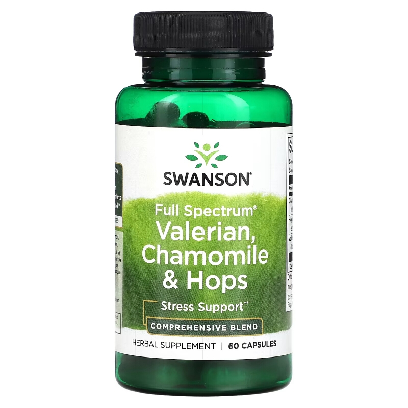 Swanson, Full Spectrum Valerian, Chamomile & Hops, 60 Capsules