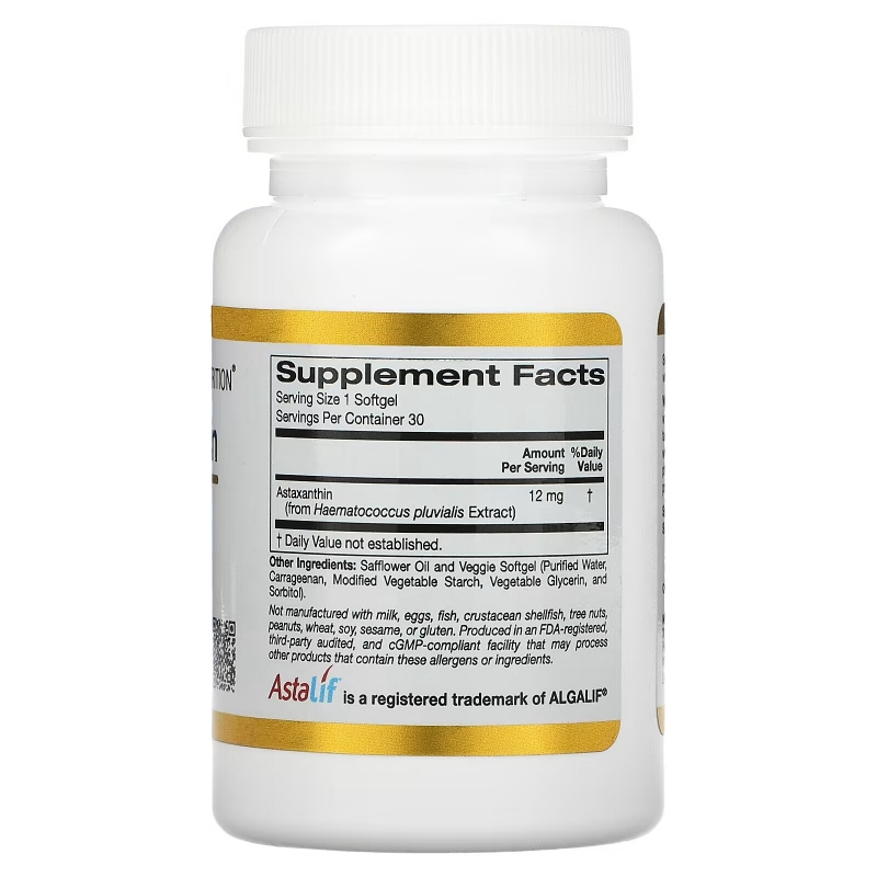 California Gold Nutrition, Natural Astaxanthin, USA Sourced, No Gluten, No GMOs, 12 mg, 30 Veggie Softgels