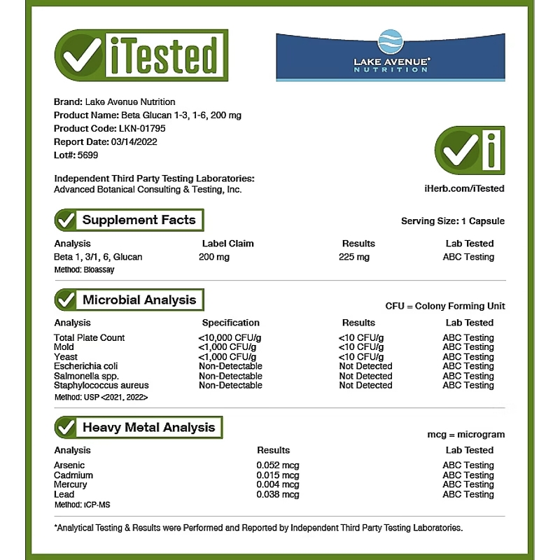 Lake Avenue Nutrition, Beta Glucan 1-3, 1-6, 200 mg, 60 Veggie Capsules